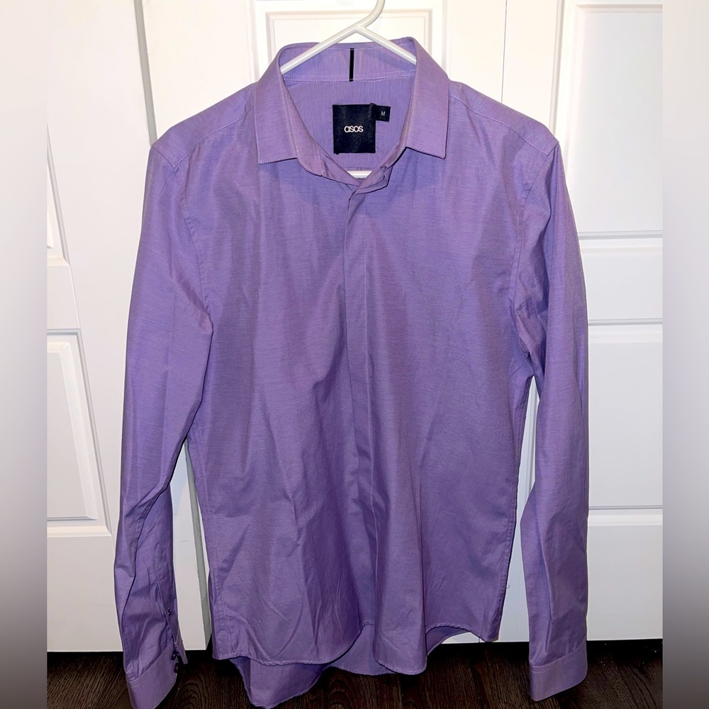 ASOS DESIGN Premium easy iron slim fit twill shirt with cutaway collar in purple